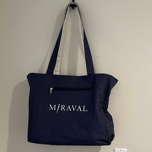 Miraval Reversible Navy & Cream Tote Bag w/ pockets, and water bottle pocket